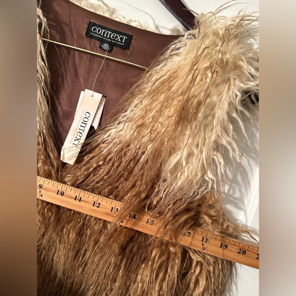 Ombré Shaggy Faux Fur Mob Wife Grunge Vest M Latte Gradient Boho Statement Layer - Picture 7 of 12